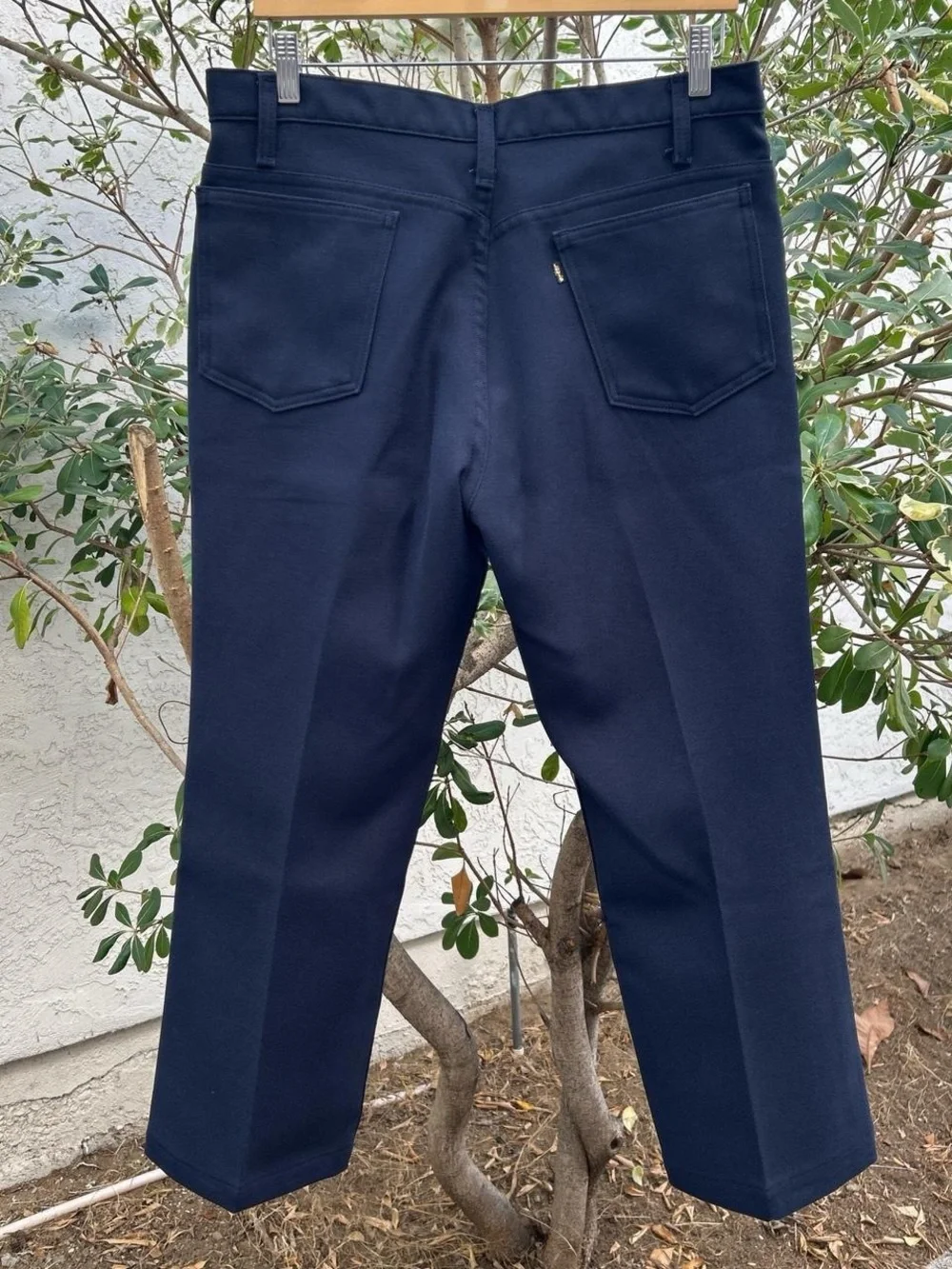 Vintage 1991 Levi’s Navy Blue Polyester Flare Pants 34x34 USA Made
